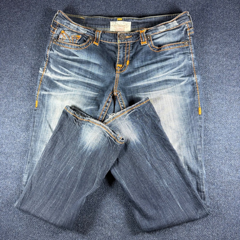 Big Star Tomk Bootcut Jeans Mens 34x31 Dark Wash Orange Stitch Y2K